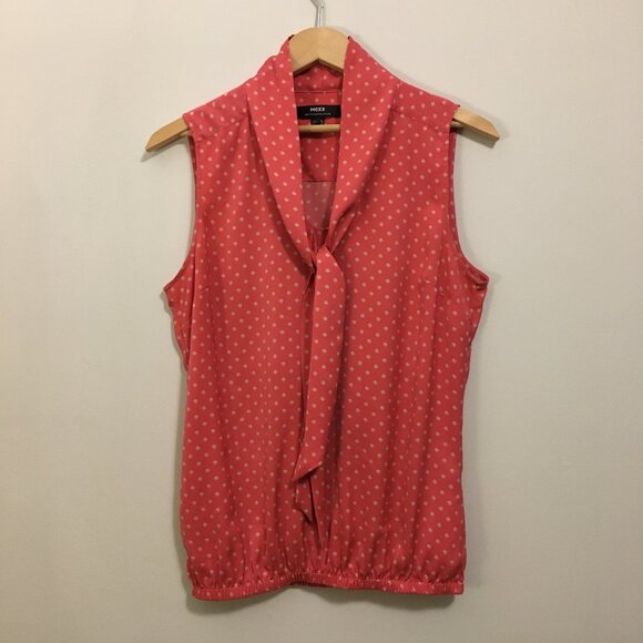 Coral Pink & Pearl Polka Dot Bow Tie Bubble Hem Tank - Picture 2 of 16